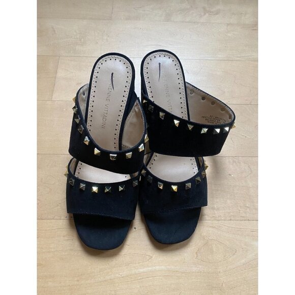 Adrienne Vittadini "Anisette" slide Sandal Mule black sz 6M block heel studded - Picture 2 of 7